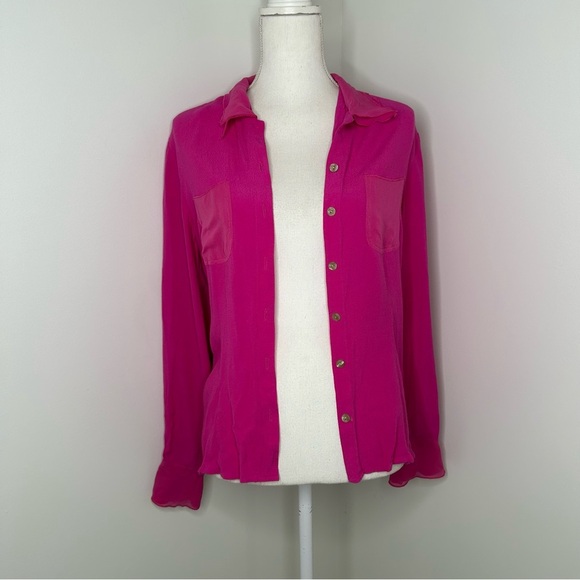 J. Jill Vintage pink button up top silk trim small - Picture 1 of 12